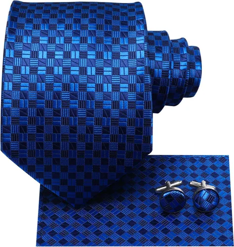 Miniatura 28 de Hi-Tie Corbata clásica de cachemira para hombre con pañuelo y gemelos a cuadros