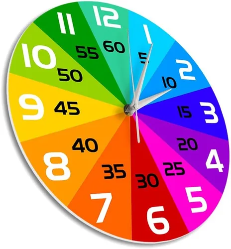 Miniatura 3 de Reloj de pared educativo con ruedas de color arcoíris de 15 pulgadas, para enseñar la hora y aprender a decir la hora, silencioso, sin tictac