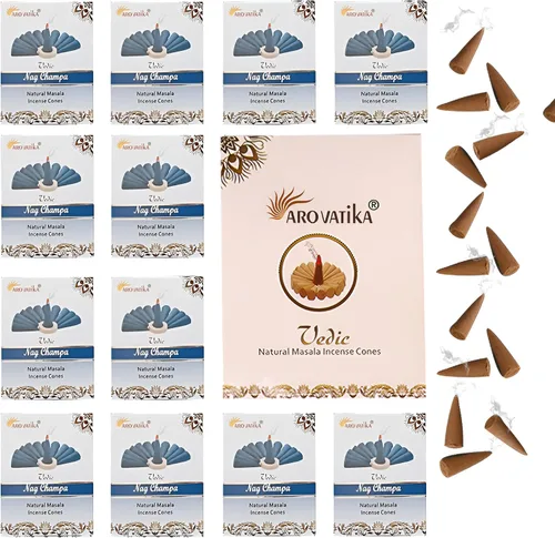 Miniatura 10 de ARO VATIKA Vedic Natural Masala 120 conos de incienso en paquete de 12 cajas 12 fragancias surtidas conos Dhoop Lo mejor para oración, reiki