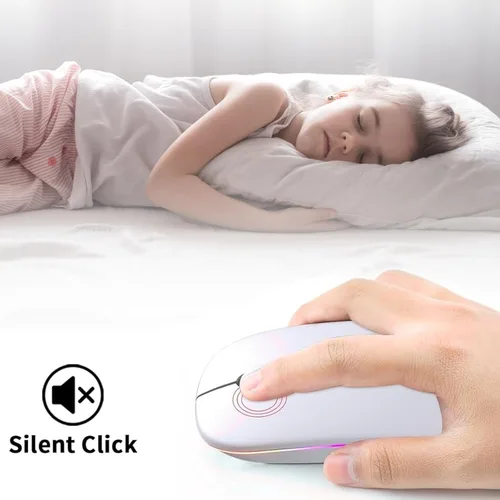 Miniatura 4 de Ratón inalámbrico recargable, mouse inalámbrico LED Bluetooth para iPad, mouse de computadora portátil delgado con receptor USB, conexión dual BT5.4