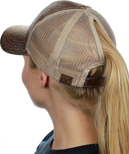 Miniatura 2 de C.C - Gorra de béisbol con diseño para cola de caballo, ajustable, con malla y brillantina