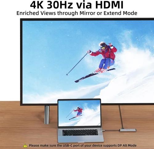 Miniatura 6 de Hub USB C, WALNEW 7 en 1, estación de acoplamiento USB-C con HDMI 4K, 100 W PD, 3 puertos de datos de 5 Gbps (1 USBC y 2 USB 3.0), lector de Plateado