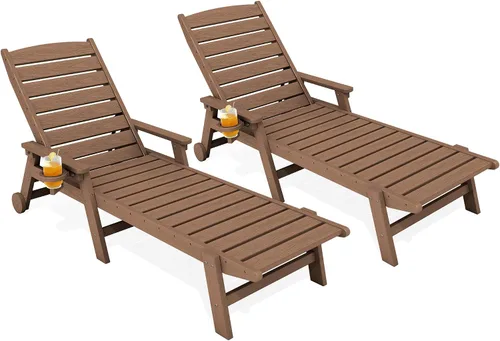 Miniatura 16 de KINGYES Sillón de polietileno de alta densidad para exteriores, tumbona reclinable para patio con portavasos para todo tipo de clima, tumbona