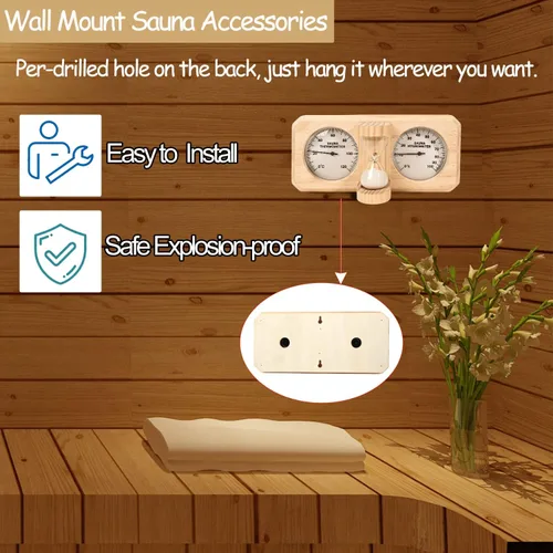 Miniatura 6 de ikare Termómetro e higrómetro para sauna 3 en 1 de madera con temporizador de arena de reloj de arena de 15 minutos, accesorios de pared para sauna