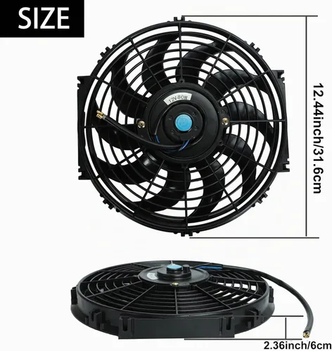 Miniatura 2 de Ventiladores delgados de enfriamiento de radiador de 12" y 12 V, kit de montaje universal, negro, extracción eléctrica