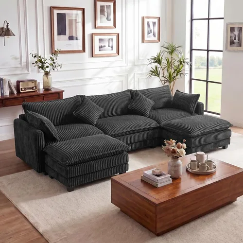Miniatura 31 de Vesgantti 74" Cloud Couch for Living Room, 2 Seaters Deep Seat Sectional Modular Sofa, Double Cushion Corduroy Small Sofas Living Room Couches for