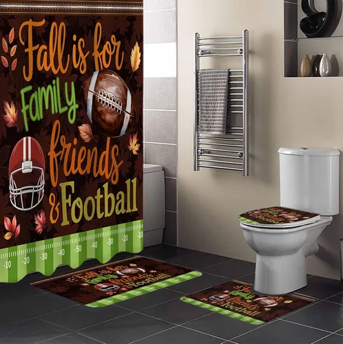 Miniatura 10 de Juego de baño de Navidad con accesorios para cortina de ducha, 36 x 72 pulgadas de largo, cortina con tapete de baño pequeño, juego de alfombra