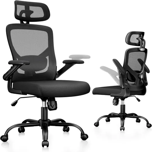 Marsail Silla ergonómica de oficina, silla de escritorio, silla de juegos con soporte lumbar ajustable en altura, reposabrazos ajustable y Oscuro