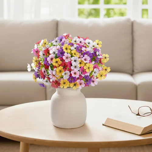 Miniatura 8 de Lifewit Flores artificiales para interiores y exteriores, 12 paquetes de flores falsas de plástico con hojas de eucalipto para decoración del jardín