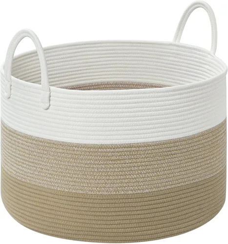 Miniatura 25 de Cesta de lavandería para organizar, cestas grandes de lavandería de 52 litros, cesta de manta tejida de cuerda de algodón, cesta de lavandería