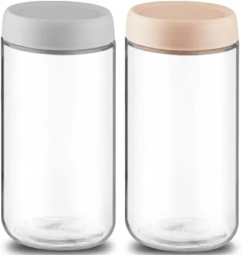 Paquete de 2 recipientes de vidrio para avena durante la noche con tapas, tarros apilables de vidrio de boca ancha con tapas herméticas, tarros de