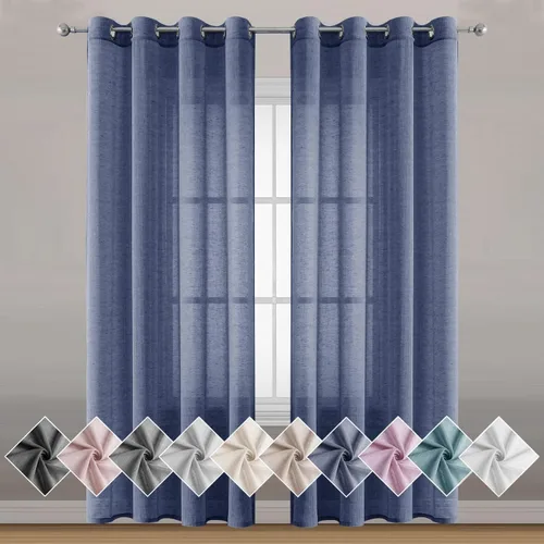 Miniatura 21 de Miss SELETEX - Cortinas traslúcidas de lino natural rosa rubor para sala de estar, elegantes cortinas para ventana lisas con ojales filtrantes