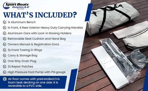 Miniatura 5 de Dolphin - Barco de pesca de 8.8 pies con PVC soldado con calor duradero - Barco inflable fácil de instalar y ligero - Compatibilidad con motor de 10