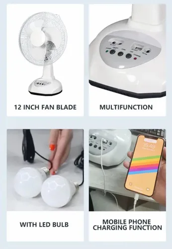 Miniatura 5 de Ventilador recargable VENTO con panel solar, puerto USB, luz LED nocturna y 2 bombillas gratis. Refrigeración ecológica