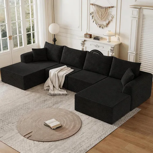 Miniatura 10 de Sofá seccional deshuesado de 130 pulgadas, moderno sofá modular con soporte, sala de estar, apartamentos, dormitorio, no requiere montaje, sofá