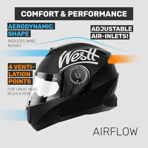 Miniatura 2 de Westt Cascos modulares para motocicleta - Casco integral para motocicleta con visera doble abatible, aprobado por DOT, Casco para hombres y mujeres