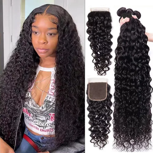 Miniatura 9 de Paquetes de cabello humano brasileño ondulado (14, 16, 18, 20 pulgadas), cabello humano sin procesar 12A, paquetes húmedos y ondulados, extensiones