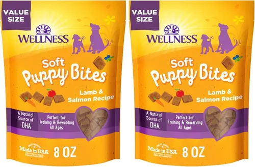 Miniatura 10 de Wellness Golosinas para cachorros, naturales, golosinas de entrenamiento, sin granos, cordero suave y salmón (bolsa de 8 onzas)