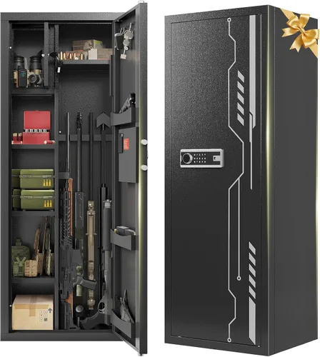 KAER Caja Fuerte para Armas, Armario Grande de 8-12 Armas para Defensa del Hogar con Teclado Electrónico | Caja Fuerte Segura para Rifles y