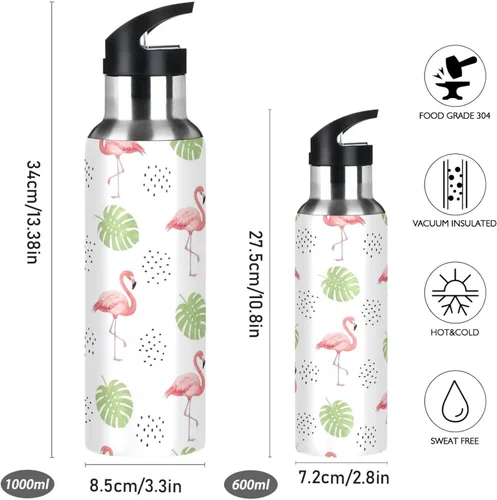 Miniatura 2 de Pink Flamingos Insulated Water Bottle 20 Oz Leakproof Water Bottles, BPA-Free Sport Water Bottle Insulated