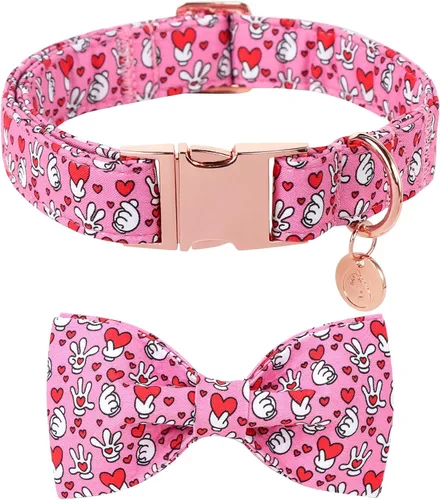 Miniatura 17 de DOGWONG Collar de perro de San Valentín con pajarita, corazón azul, perfecto para perros pequeños, medianos y grandes, patrón de corazón, pajarita