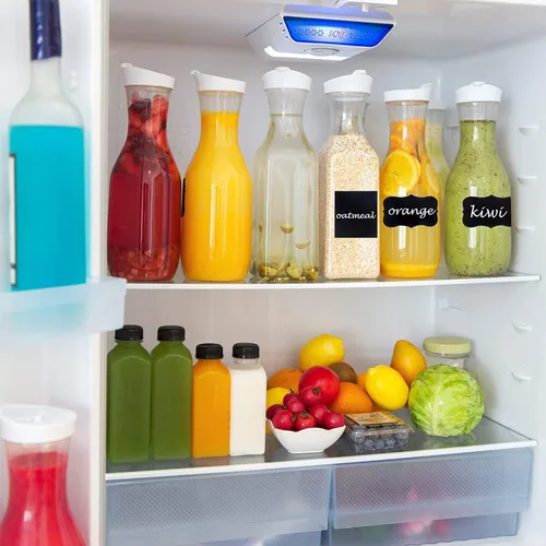 Miniatura 6 de 3 piezas Jarra de agua de plástico de 32 oz con tapa abatible, contenedores de jugo de base cuadrada, jarra de suministros para bar de mimosa