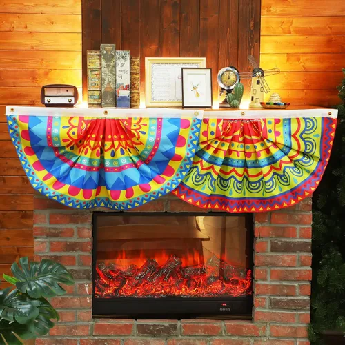 Miniatura 7 de 4 banderas de fiesta mexicana para decoración de fiesta de semicírculo, bandera plisada del Cinco de Mayo para festivales mexicanos, carnavales