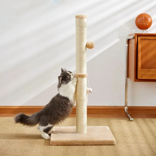 Miniatura 6 de MeowHomm Postes rascadores para gatos de interior y adultos de 32 pulgadas de alto con 2 bolas colgantes, rascador grande para gatos, incluye cuerda