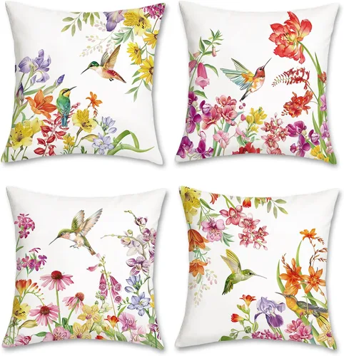 Miniatura 10 de Bonhause Juego de 4 fundas de almohada florales de 18 x 18 pulgadas, diseño de tulipanes, girasol, amapola, primavera, verano, flores, fundas