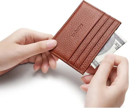 Miniatura 18 de Cartera de tarjeta de crédito de cuero genuino, billetera minimalista, inserciones de billetera delgada, 003, Estuche para tarjetas de crédito