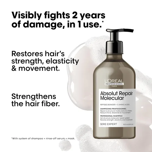 Miniatura 3 de L'Oréal Professionnel Paris Absolut Repair Molecular Hair Care Set - Champú sin sulfato, suero de enjuague y máscara sin enjuague para cabello