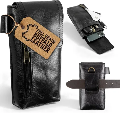 moonster Funda de cuero para teléfono – Funda de cuero de búfalo de grano completo genuino de 7 pulgadas de alto x 3.5 pulgadas de ancho, funda de