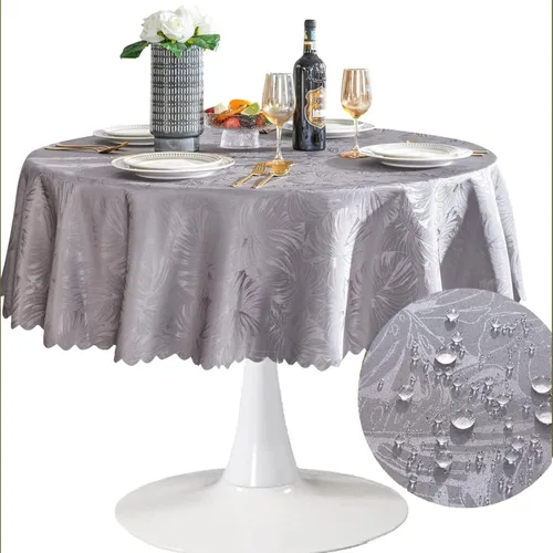Miniatura 23 de Mantel redondo de tela de 60 pulgadas, mantel con diseño de hojas, borde festoneado, mantel sedoso, impermeable, resistente a las arrugas, lavable