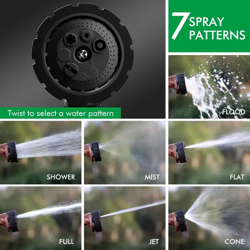 Miniatura 4 de RESTMO - Boquilla de manguera resistente, rociador de manguera de jardín de metal con 7 patrones de riego, control con pulgar, válvula de encendido