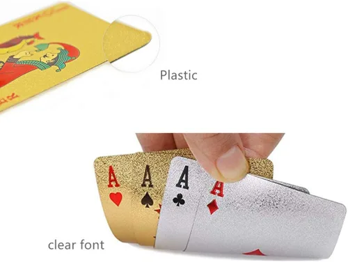 Miniatura 3 de Paquete de 2 cartas de póquer de diamantes de oro y plata, impermeables, de plástico dorado y plateado, altamente flexibles, 2 barajas de cartas