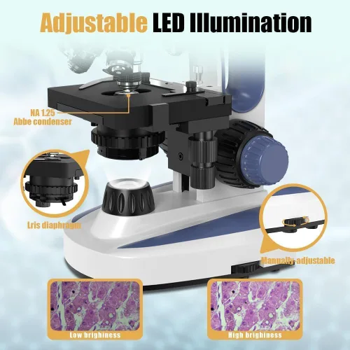 Miniatura 4 de Vitano Microscopio trinocular compuesto de laboratorio con aumento 40X-2500X, microscopio de doble visión para adultos estudiantes con pantalla de 7