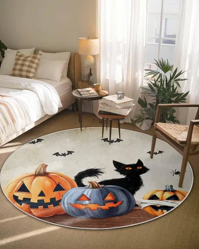 Miniatura 4 de Alfombra redonda de Halloween de 3 pies, lavable para interiores y exteriores, para dormitorio, cocina, sala de estar, área y alfombra, alfombra