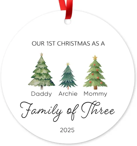 Miniatura 10 de Adorno de Navidad de familia de 3 2025, adorno personalizado para la primera Navidad del bebé, recuerdo de adorno familiar con tema de oso, 3.5 Co-03
