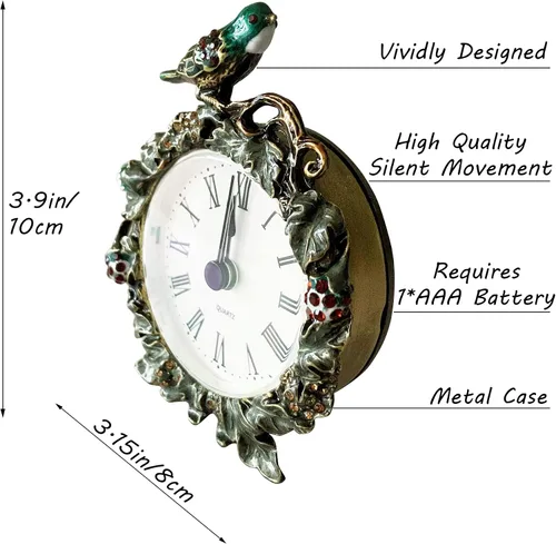 Miniatura 2 de Silent Mini reloj de mesa analógico vintage con cuerpo de metal pintado a mano y núcleo sin tictac funciona con pilas para estante, dormitorio