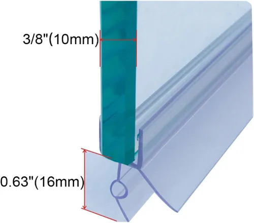 Miniatura 2 de Sello inferior para puerta de ducha sin marco con riel de goteo para vidrio de 3/8" (10mm), longitud 27.5"/0.7m, tira de sellado de puerta de vidrio