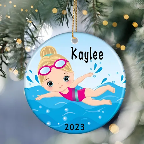 Adorno deportivo para niñas, regalo de recuerdo de natación personalizado para Navidad infantil Nadar chica