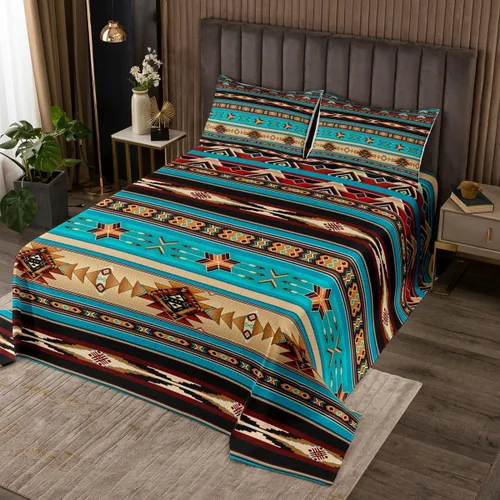 Miniatura 41 de Erosebridal Southwestern - Juego de colcha geométrica bohemia acolchada tamaño individual, juego de edredón étnico tribal con flechas occidentales