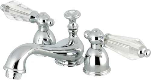 Miniatura 6 de Kingston Brass KS3958WLL Mini grifo de lavabo generalizado con manija de palanca de cristal, 4-1/2 pulgadas en alcance de la boquilla, níquel