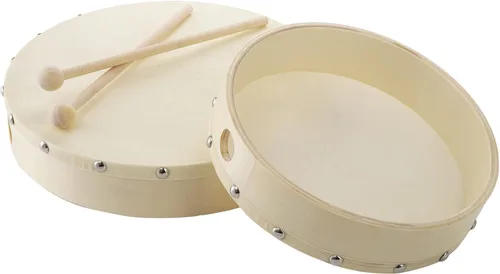 Miniatura 2 de Foraineam Tambor de mano musical de 10 pulgadas y 8 pulgadas con marco de madera de percusión con palo de tambor