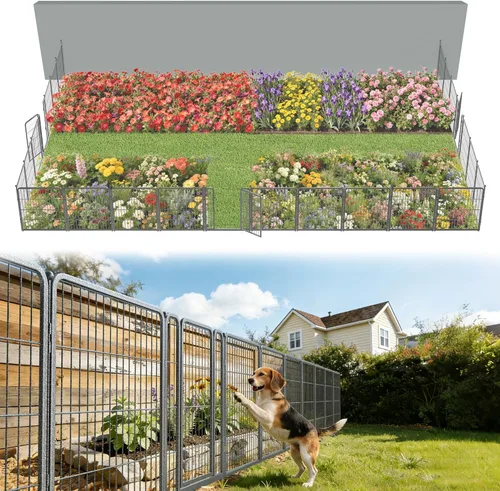 Miniatura 68 de FXW - Valla de jardín metálica y resistente para exteriores, barrera para perros y conejos, fácil instalación, negro, 24 pulgadas de alto x 29.6