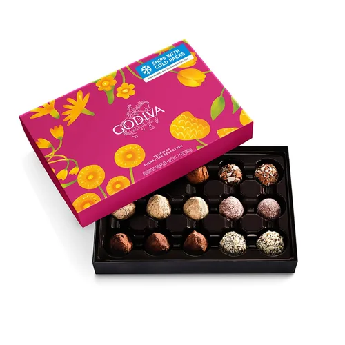 Godiva Signature Truffles - Caja de regalo de edición limitada, chocolates belgas oscuros y con leche con centros de ganache, regalo gourmet para