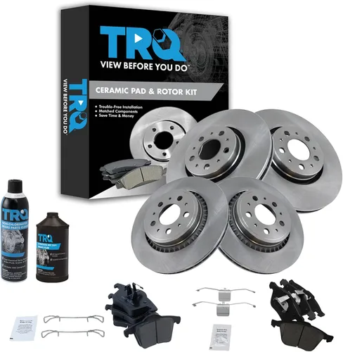 TRQ Kit de pastillas de freno delanteras y traseras y rotores Kit de productos químicos de freno Pastillas de freno Rotor de freno de cerámica