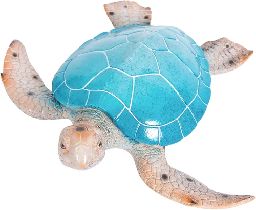 Miniatura 7 de Decoración de jardín de tortugas marinas, 15.75 pulgadas de largo, azul aguamarina y beige, decoración de pared o mesa para interiores y exteriores