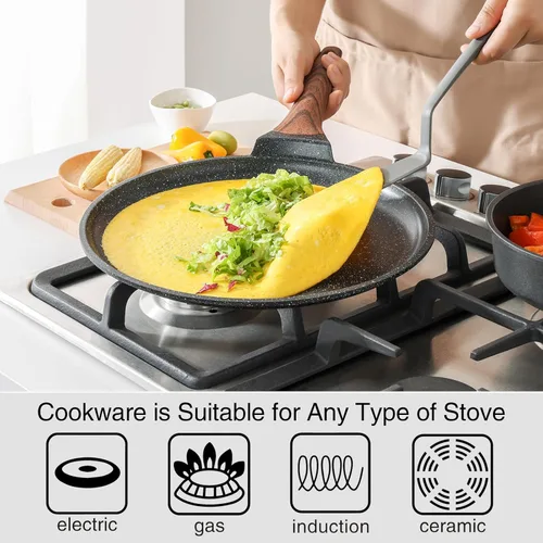 Miniatura 2 de Kordisen - Sartén antiadherente para crepas de 12 pulgadas con esparcidor, revestimiento de granito para tortillas y panqueques, fondo plano