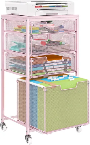 Miniatura 8 de Sbanmao - Carrito de Archivos Rodante con 4 Cajones de Almacenamiento, Archivador para Hogar y Oficina, Organizador de Carpetas Colgantes con Ruedas